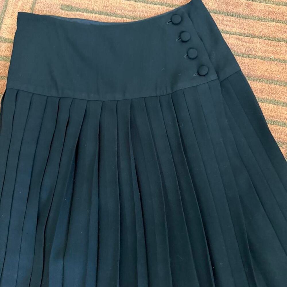 Designer Denise Hajjar Black Pleated Skirt With Side Buttons - Fits Like M View 3